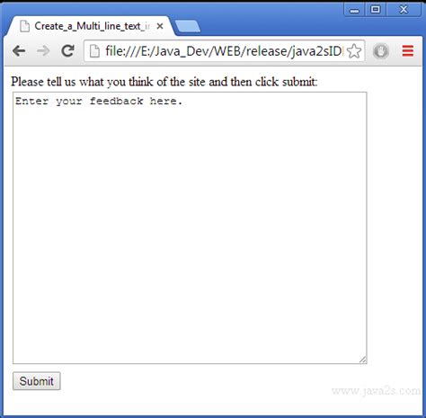 html multi line text input example