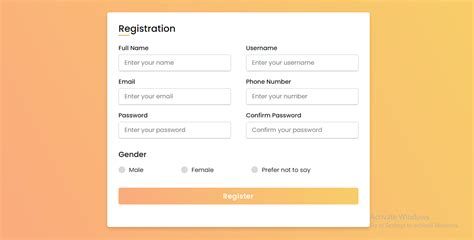 html registration form template