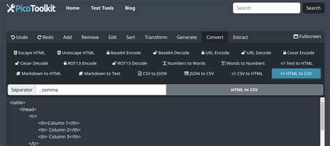 html to csv file converter online