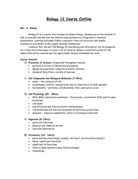 human biology course outline
