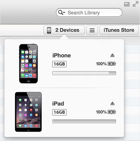 iTunes device selection