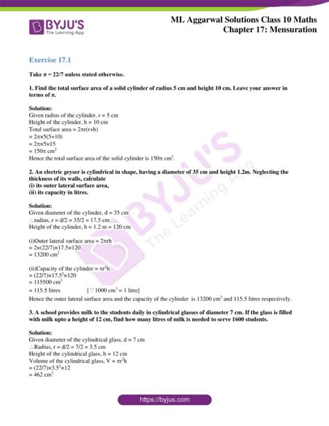 icse class 10 maths mensuration solutions
