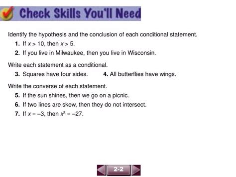 identify the hypothesis and conclusion of each conditional statement