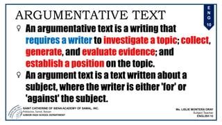 identify the key structural elements of an argumentative text