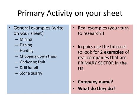 identify two examples of business activity in the primary sector