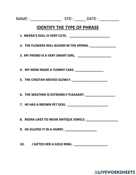 identify types of phrases exercises class 8