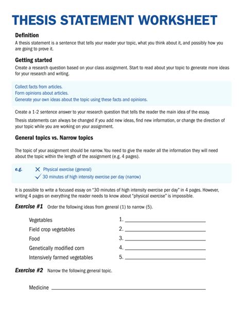 identifying thesis statement exercises with answers