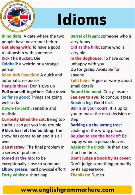idiomatic expressions examples for grade 6