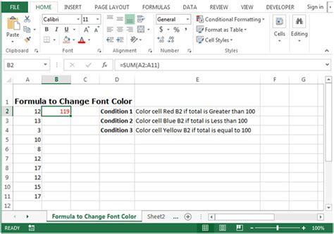 if formula in excel change text color