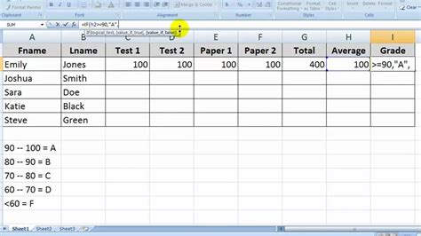 if statement for letter grades in excel