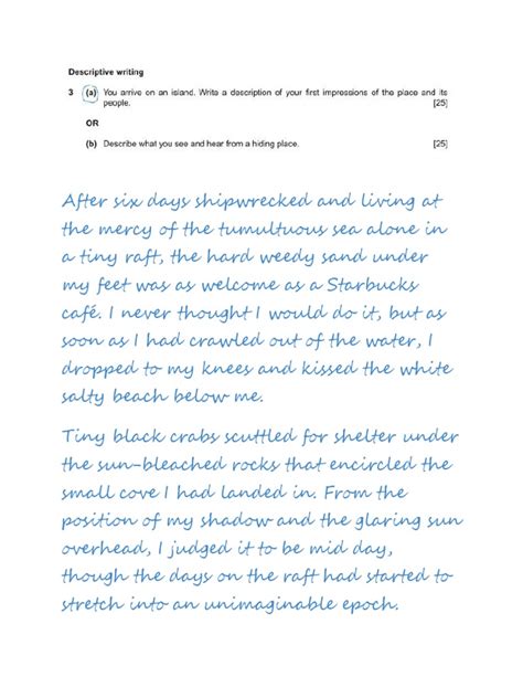 igcse descriptive writing examples