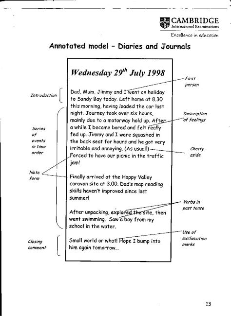 igcse diary writing format