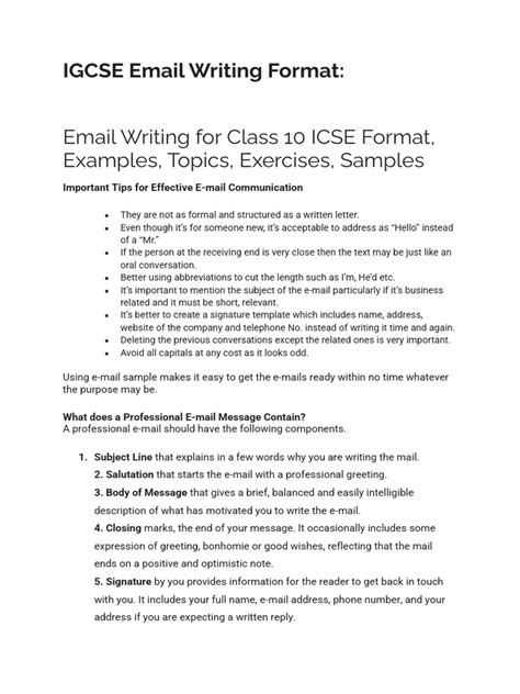igcse email writing topics