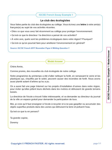igcse french writing topics pdf