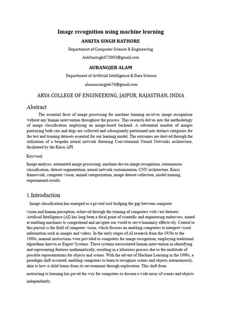 image recognition using machine learning research paper