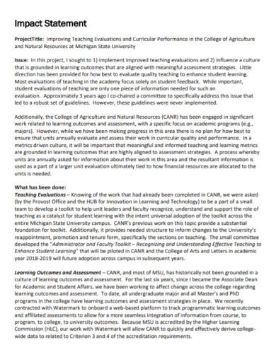impact statement examples for performance review