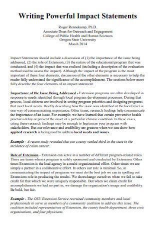 impact statement examples for work