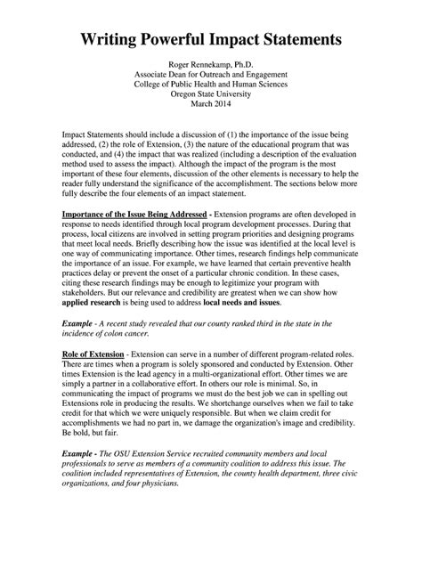 impact statement examples uk
