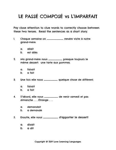 imparfait vs passe compose exercises
