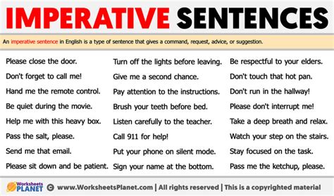 imperative sentence command examples with answers