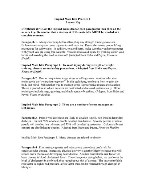 implied main idea exercises with answers