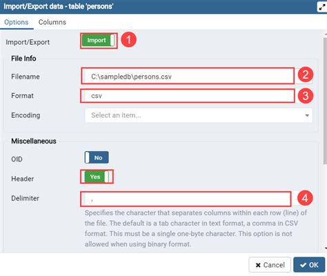 import csv file to postgresql table