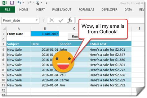 import excel emails to outlook