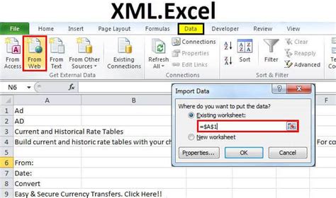 import xml function excel