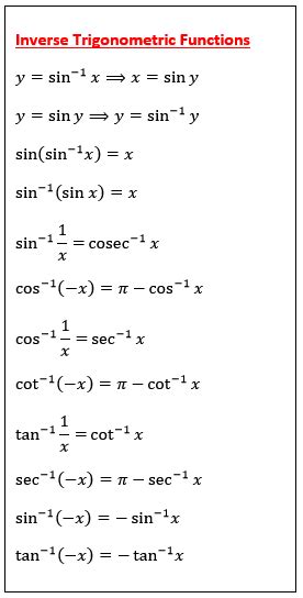 important formulas for inverse trigonometry