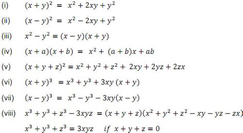 important formulas for polynomials class 9