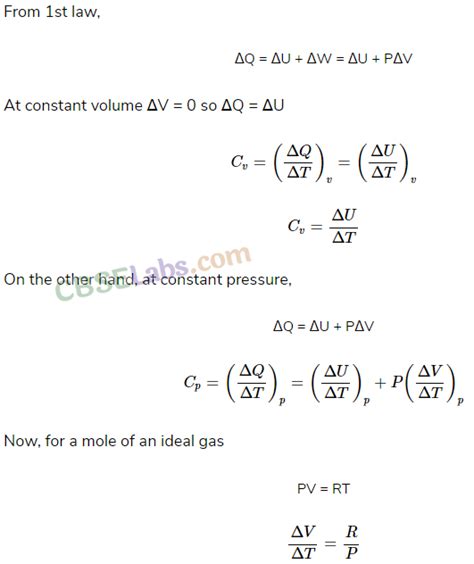 important formulas of thermodynamics physics class 11