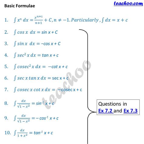 important trigonometric formulas for class 12 integration