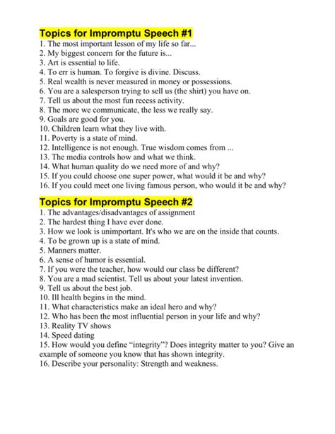 impromptu speaking examples for students