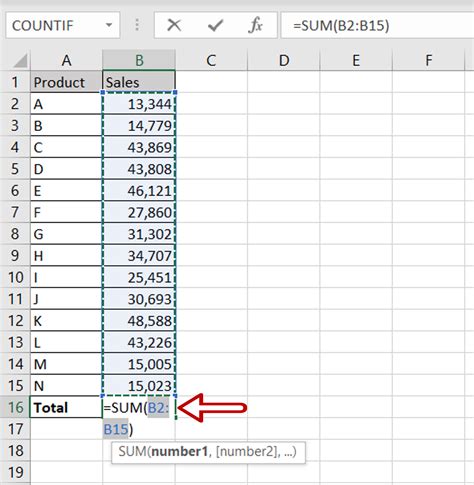 in excel how to add numbers in a column