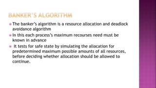 in operating system banker's algorithm is used for