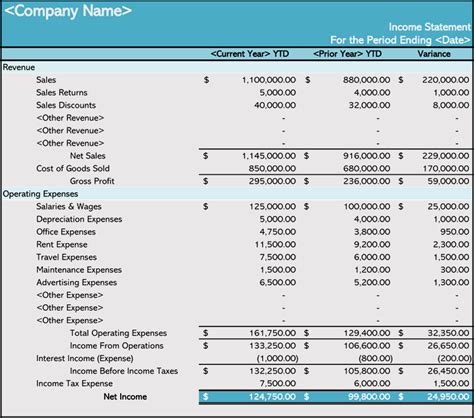 income statement example in excel