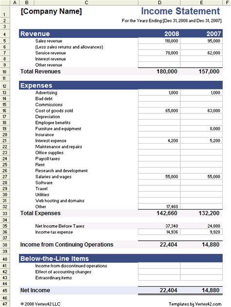income tax statement in excel format