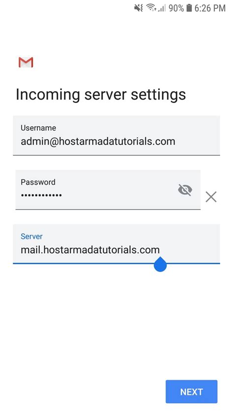 incoming server settings for gmail on android