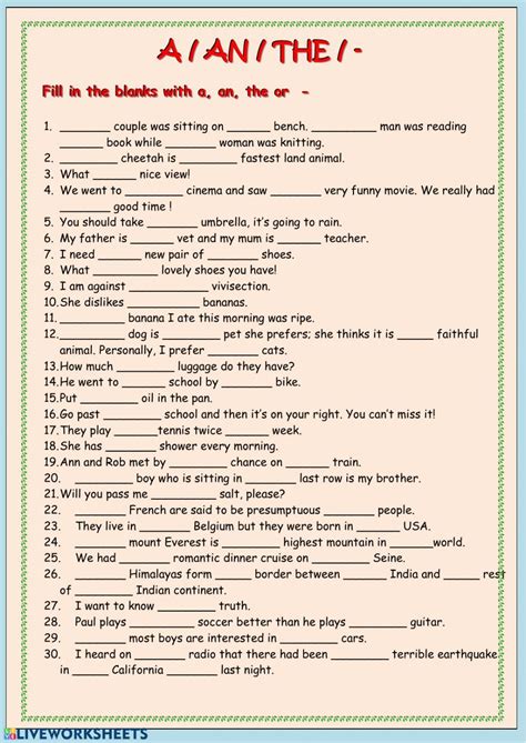 indefinite articles in english exercises pdf