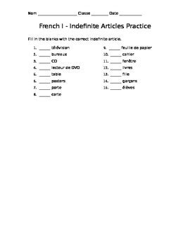 indefinite articles in french exercises with answers