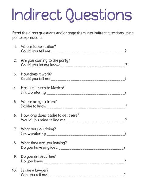 indirect questions exercises with answers pdf