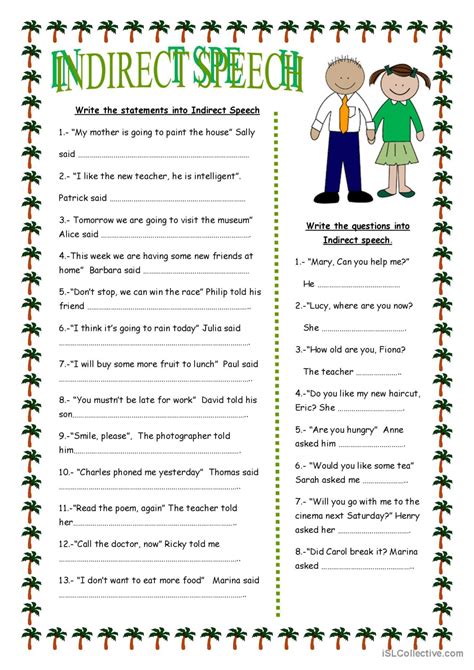 indirect speech examples with answers pdf