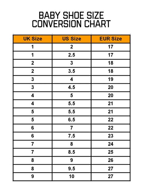 Infant Shoe Size Conversion Chart