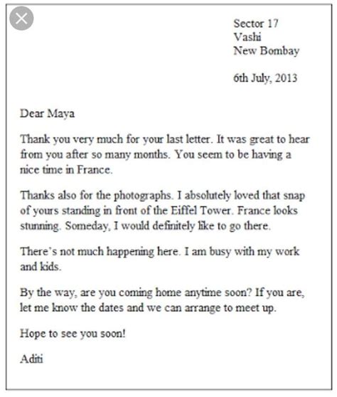 informal letter in english examples for class 7