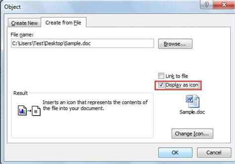 insert object in word 365 not showing icon