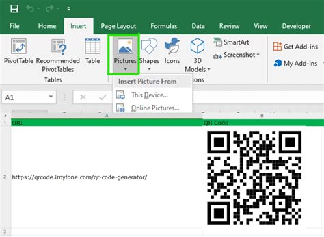 insert qr code into excel