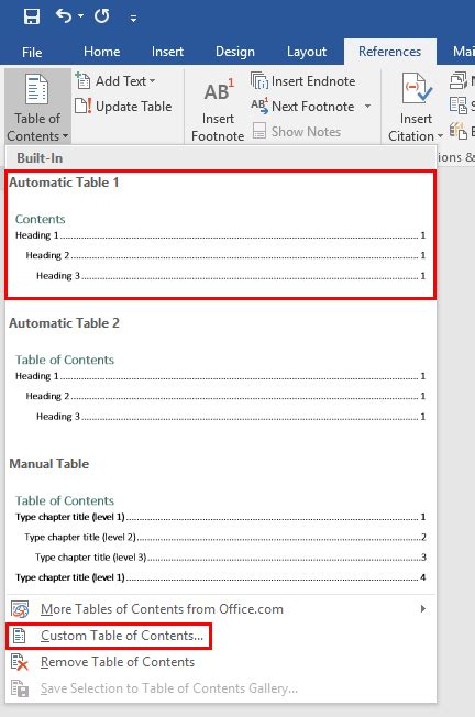 insert reference to table in word