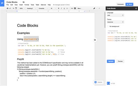 insert source code in google docs