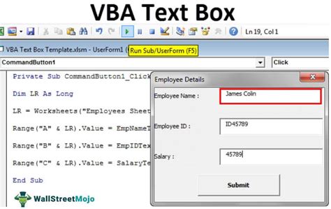 insert text box in vba excel