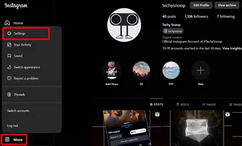instagram web settings